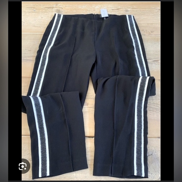 Drew pants - black skinny ankle length pants with gray side stripes - Picture 1 of 10